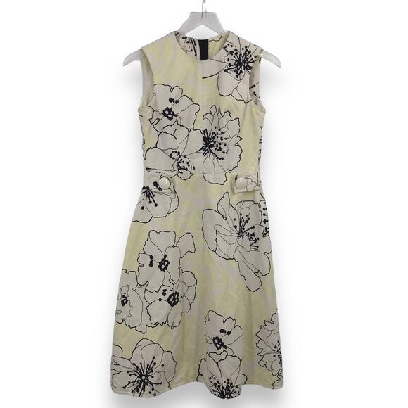 Marni Citrus Floral Shift Dress 0 Linen Blend Crew Neck Sleeveless Yellow - Picture 1 of 7